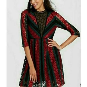 Xhilaration Black, Green, and Red Lace Dress